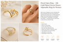 Gold-Tone Open Flower Ring with Crystal Accent – Minimalist Geometric Adjustable Fashion Jewelry for Women