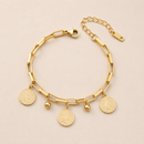 Vintage-Inspired Gold Coin Charm Bracelet with Adjustable Link Chain