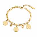 Vintage-Inspired Gold Coin Charm Bracelet with Adjustable Link Chain