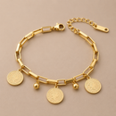Vintage-Inspired Gold Coin Charm Bracelet with Adjustable Link Chain