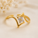 Gold-Tone Open Flower Ring with Crystal Accent – Minimalist Geometric Adjustable Fashion Jewelry for Women